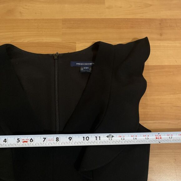 FRENCH CONNECTION Black WHISPER V-Neck RUFFLE Cocktail MINI DRESS -Size US 4 - Picture 11 of 14